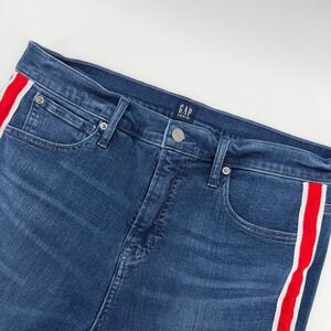 Gap True Skinny Jeans Womens 14/32 Blue Red White Side Stripe Raw Hem High Rise